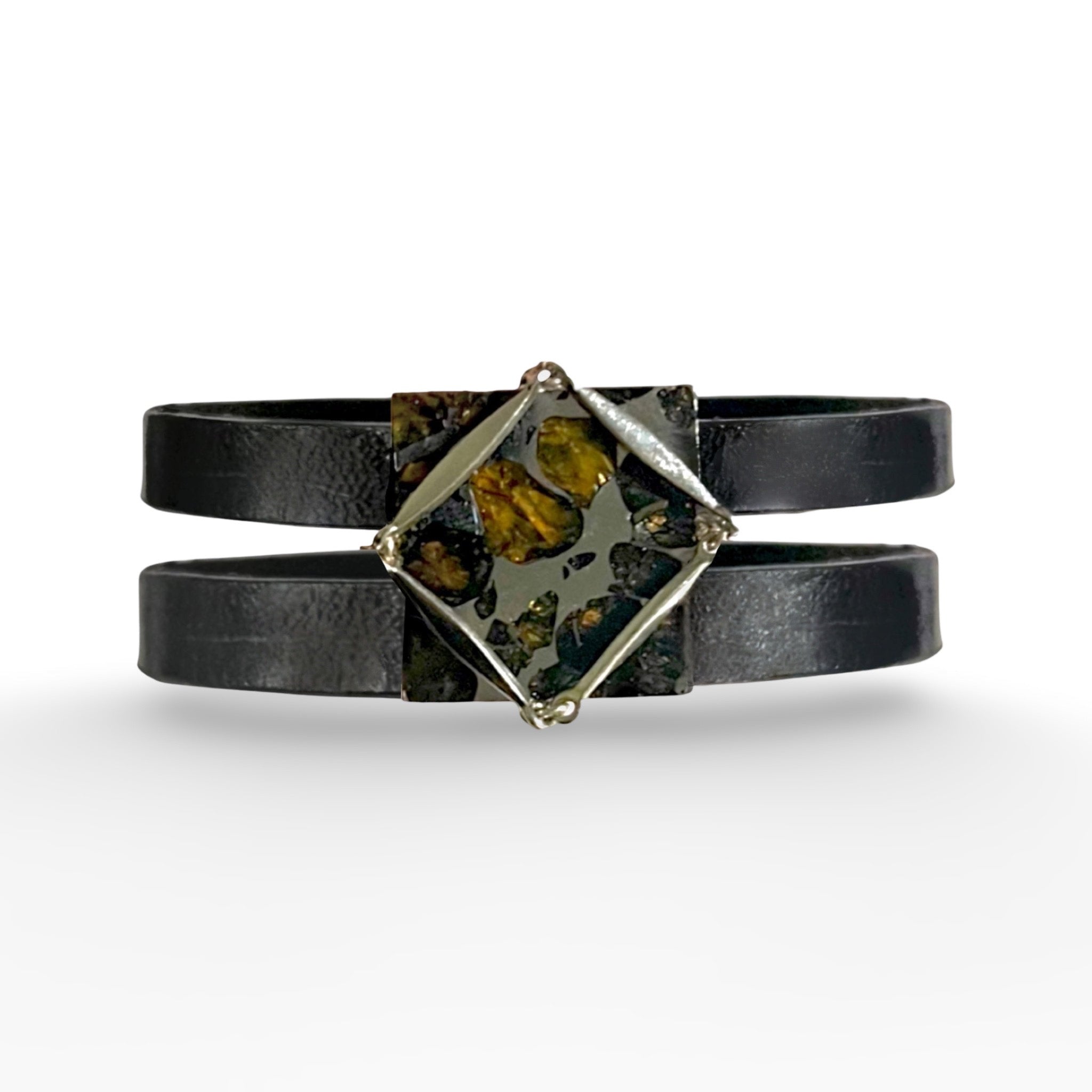 🛸 PALLASITE / METEORITE LEATHER BRACELET - Hey Babe LA