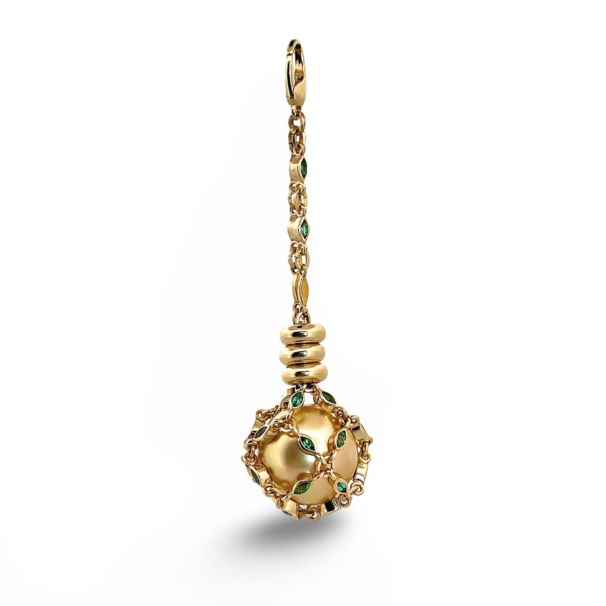 💠 TOURMALINE STRAND + MARQUISE EMERALD PETITE ELO PENDANT+ SOUTH SEA GOLDEN PEARL - Hey Babe LA